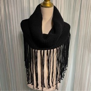 Aldo’s Black Ribbed Knit Fringe Scarf